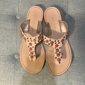 White/salmon/silver thong sandals